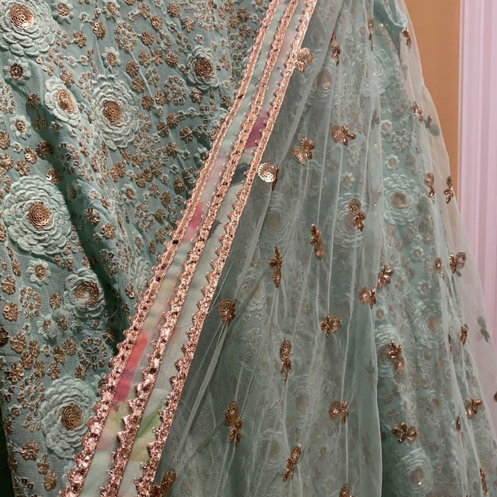 Mint green long top lehenga - Picture 8 of 9